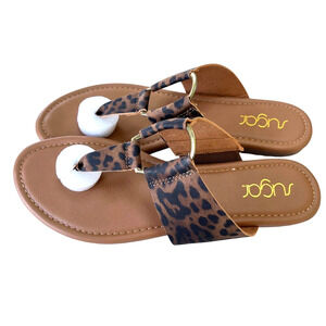 Sugar Flip Flop Sandals Women Size 10 Leopard Print Flat New in Box Brown Black
